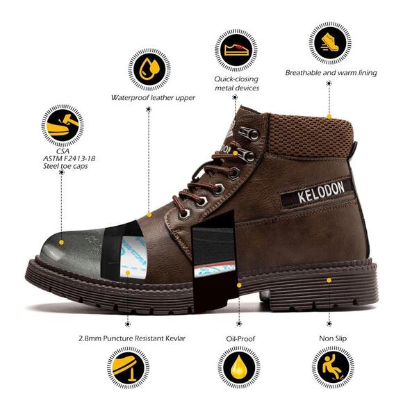 Waterproof Steel Toe Boots For Men-6 Inch Leather Winter Safety Boots